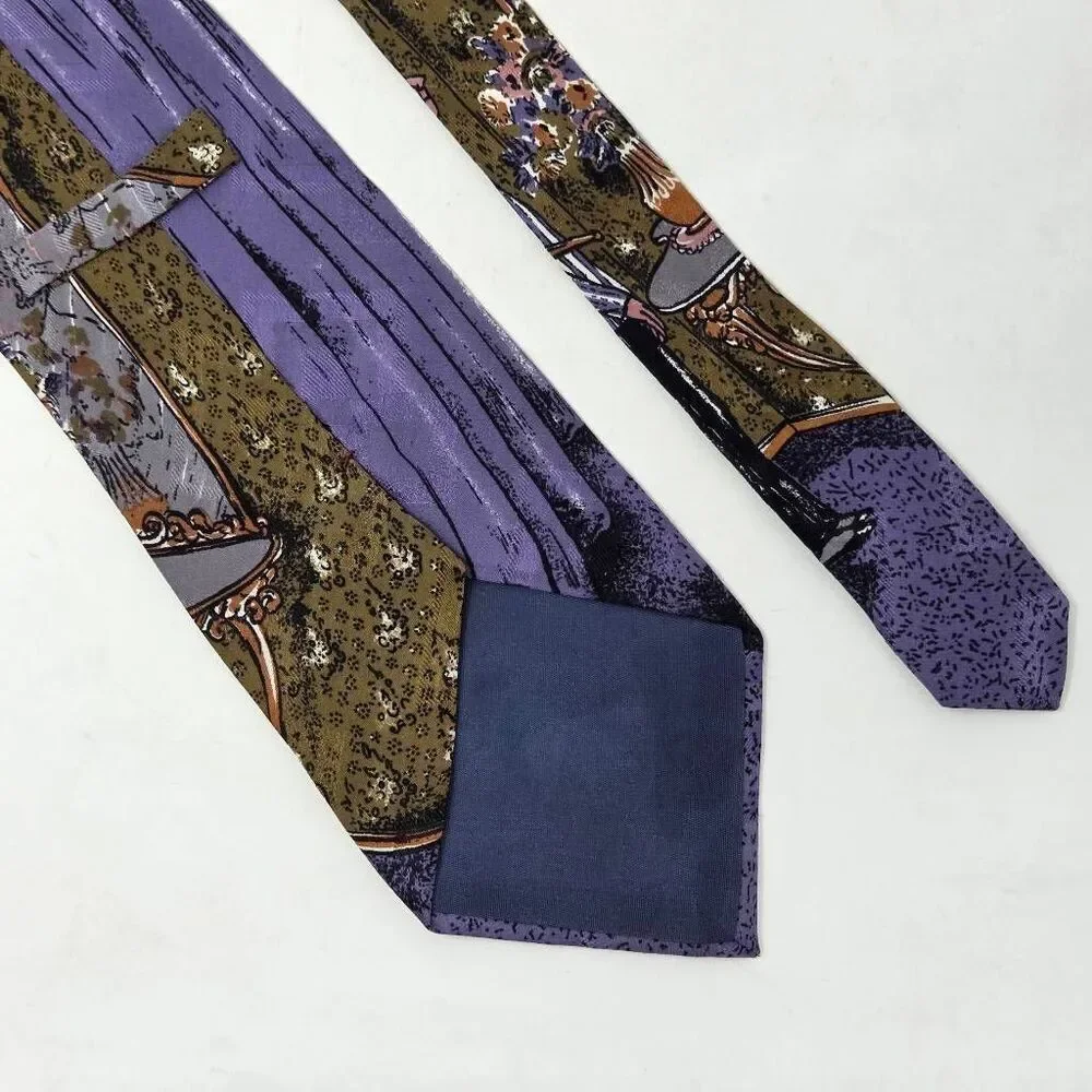 TABASCO VINTAGE SILK TIE PURPLE NEUTRAL BUTLER JACQUARD SATIN 3.75